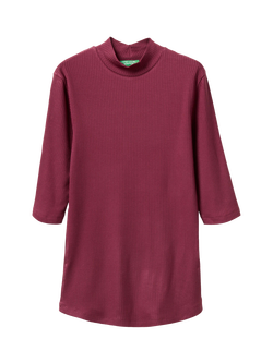 Benetton Slim Fit High Neck Ribbed Top, Plum