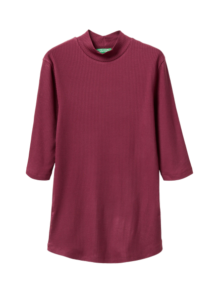 Benetton Slim Fit High Neck Ribbed Top, Plum