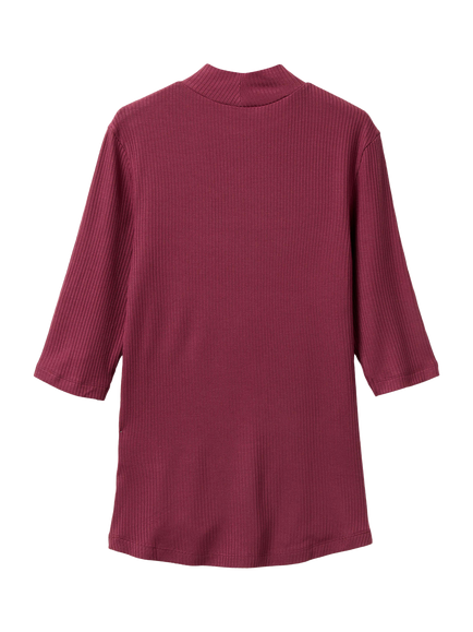 Benetton Slim Fit High Neck Ribbed Top - view 2, Plum