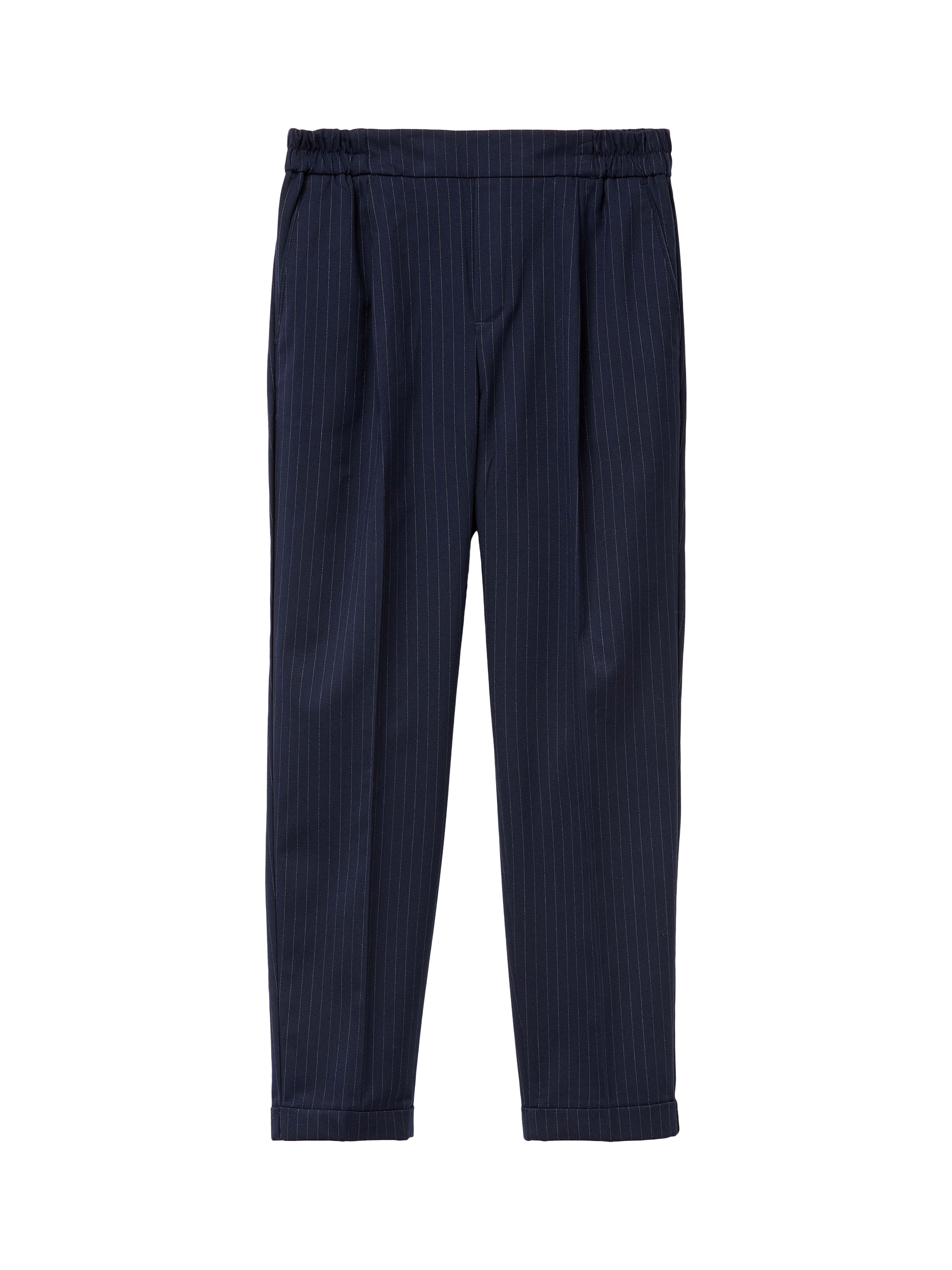 Product image 1 of 2, which shows Benetton Striped Flannel Ankle Grazzer Trousers, Navy, XS