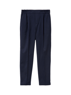 Benetton Striped Flannel Ankle Grazzer Trousers, Navy