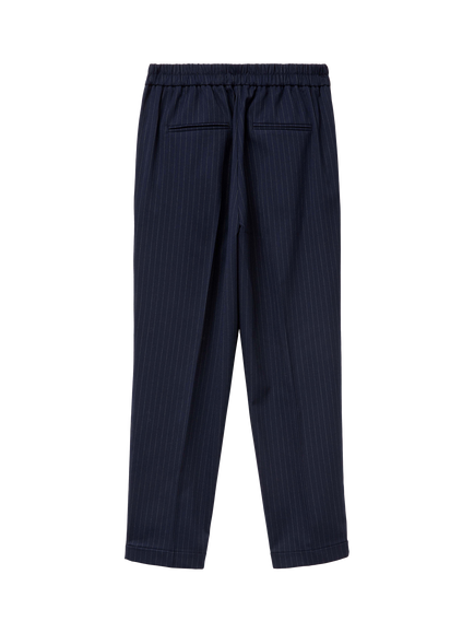 Benetton Striped Flannel Ankle Grazzer Trousers - view 2, Navy