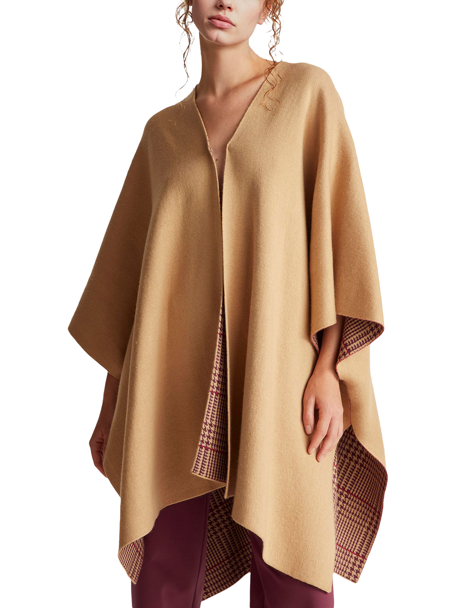 Product image 1 of 11, which shows Benetton Knitted Cloak Reversible Knitted Cape, Beige, One Size