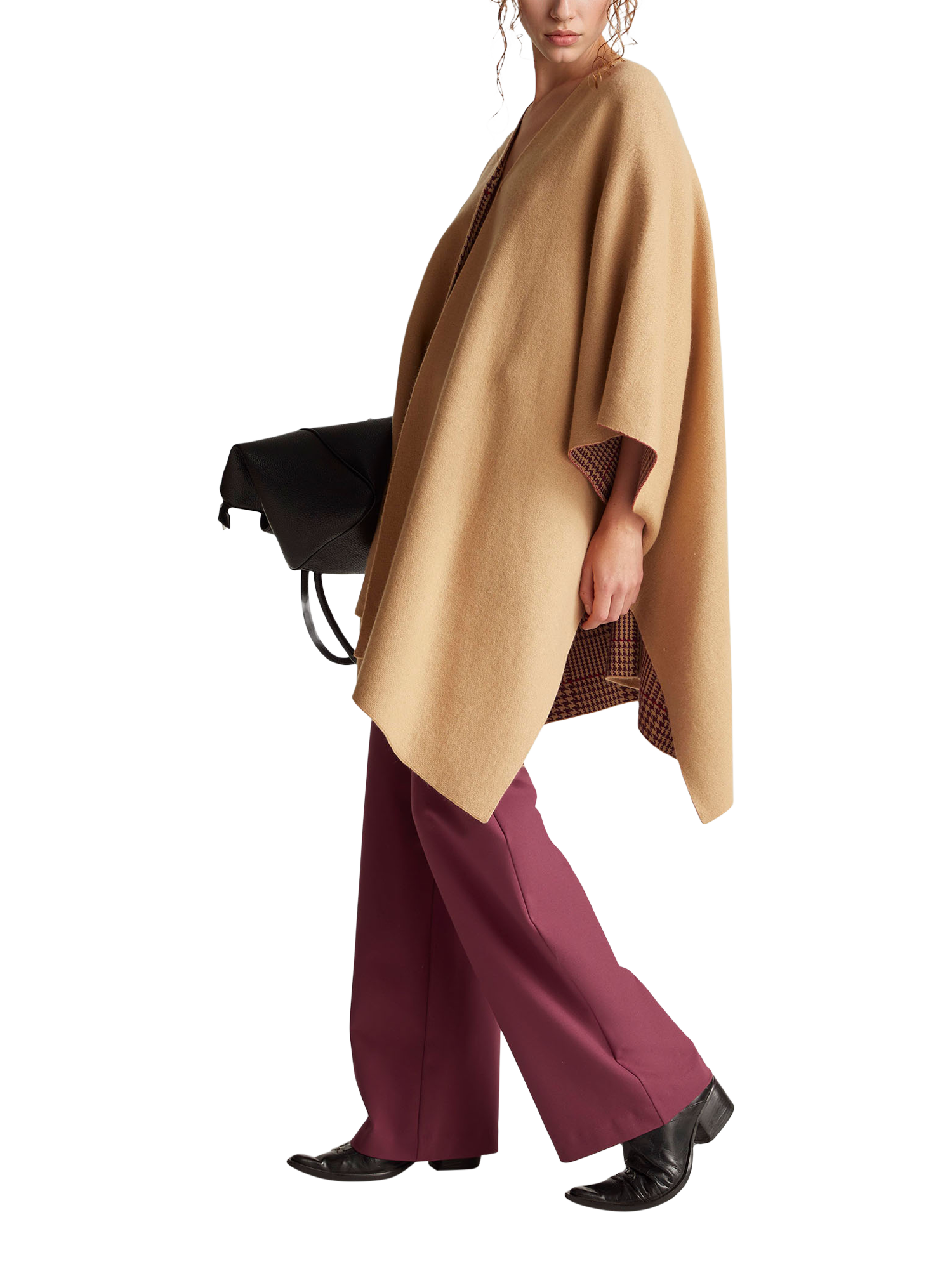 Product image 3 of 11, which shows Benetton Knitted Cloak Reversible Knitted Cape, Beige, One Size