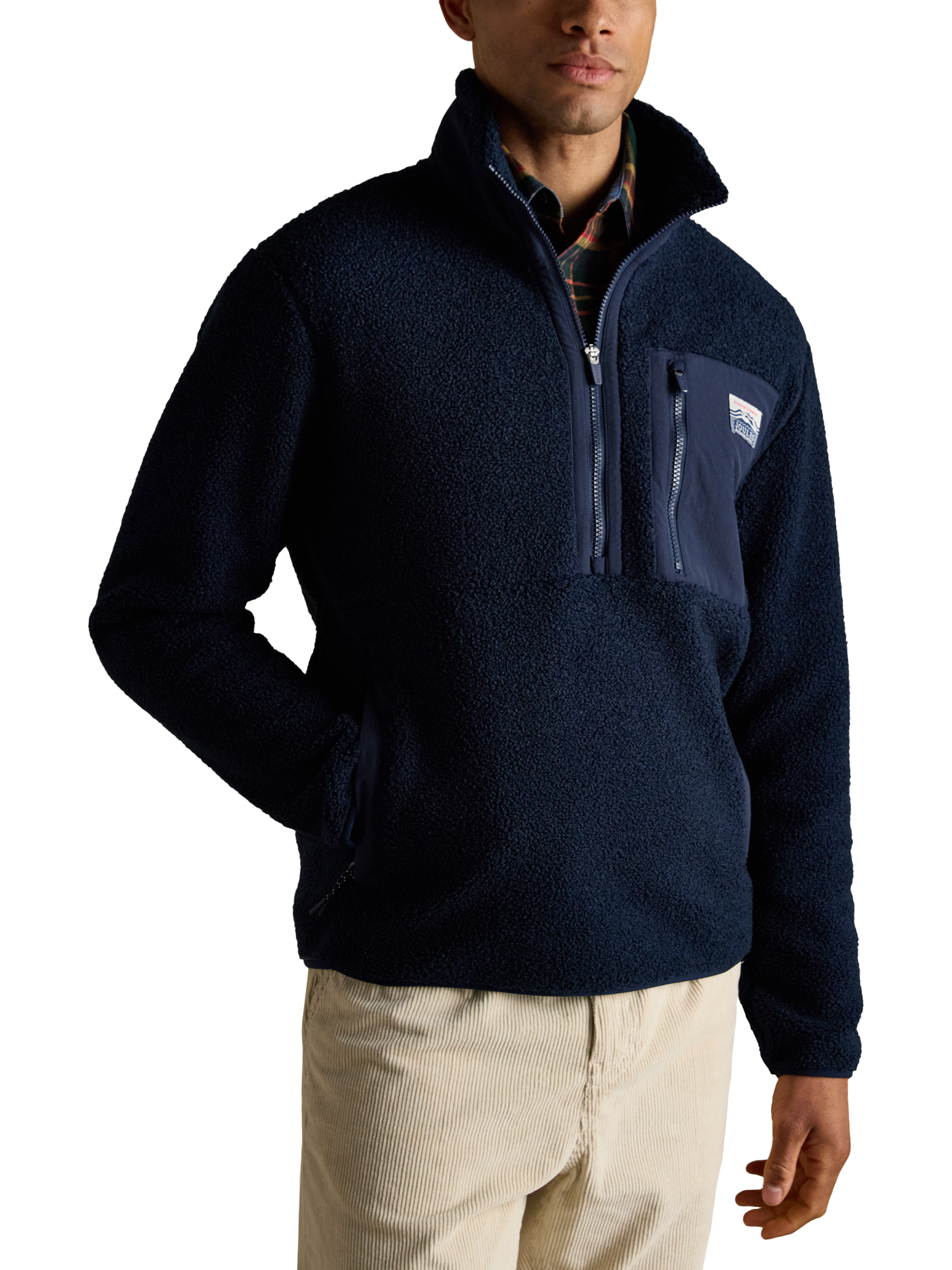 Product image 1 of 7, which shows Joules Ashford Borg Fleece Quarter-Zip Jumper, Navy, S
