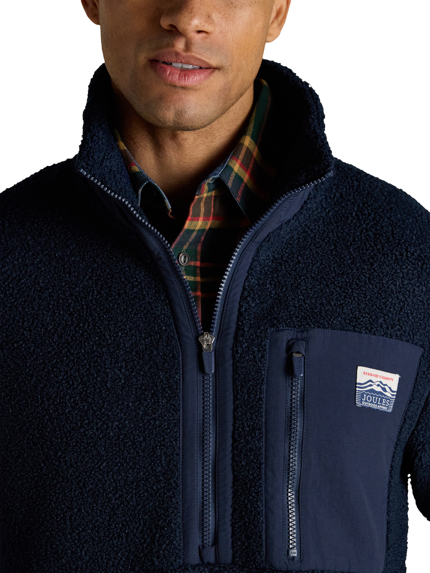 Product image 3 of 7, which shows Joules Ashford Borg Fleece Quarter-Zip Jumper, Navy, S