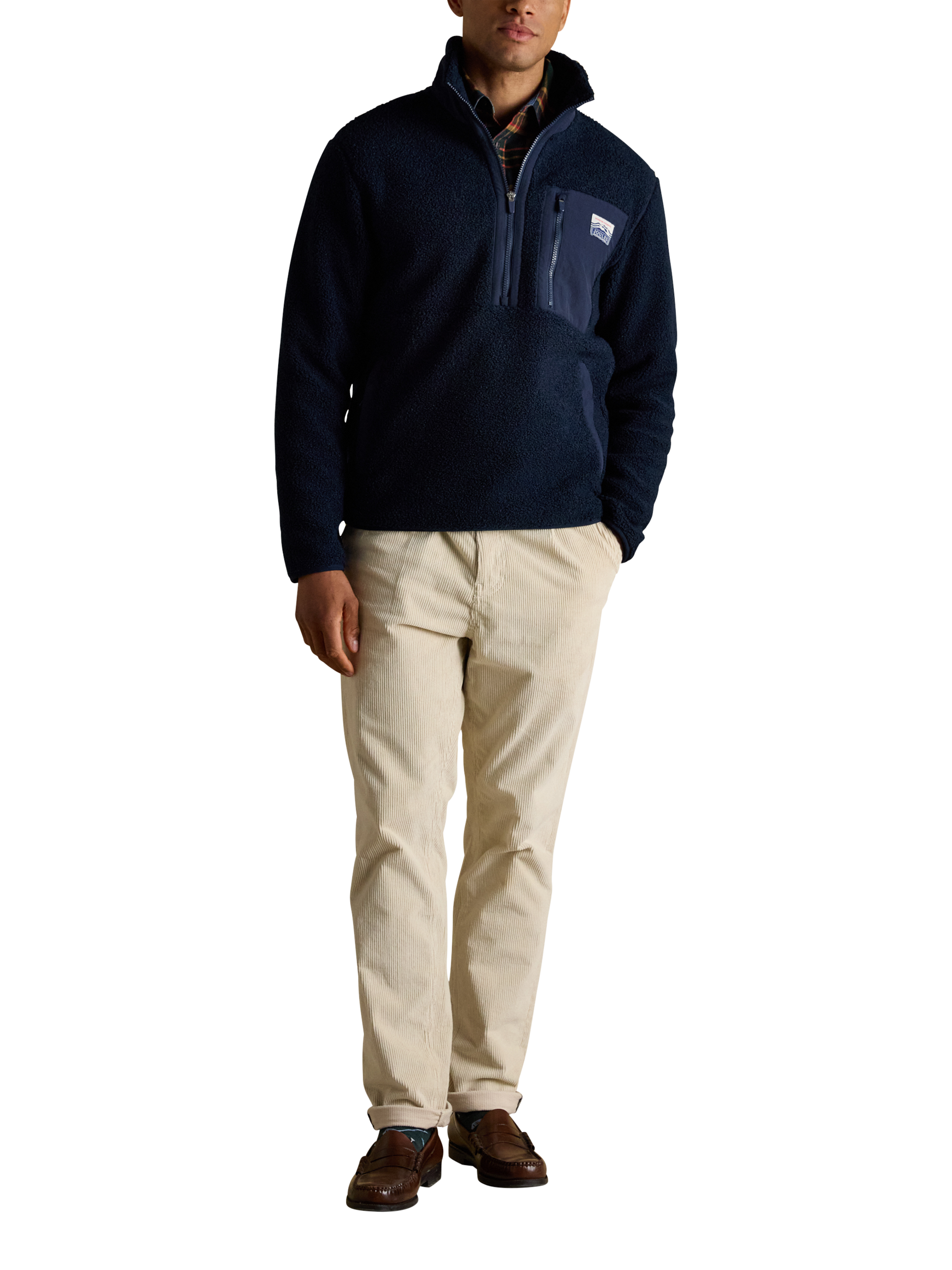 Product image 5 of 7, which shows Joules Ashford Borg Fleece Quarter-Zip Jumper, Navy, S