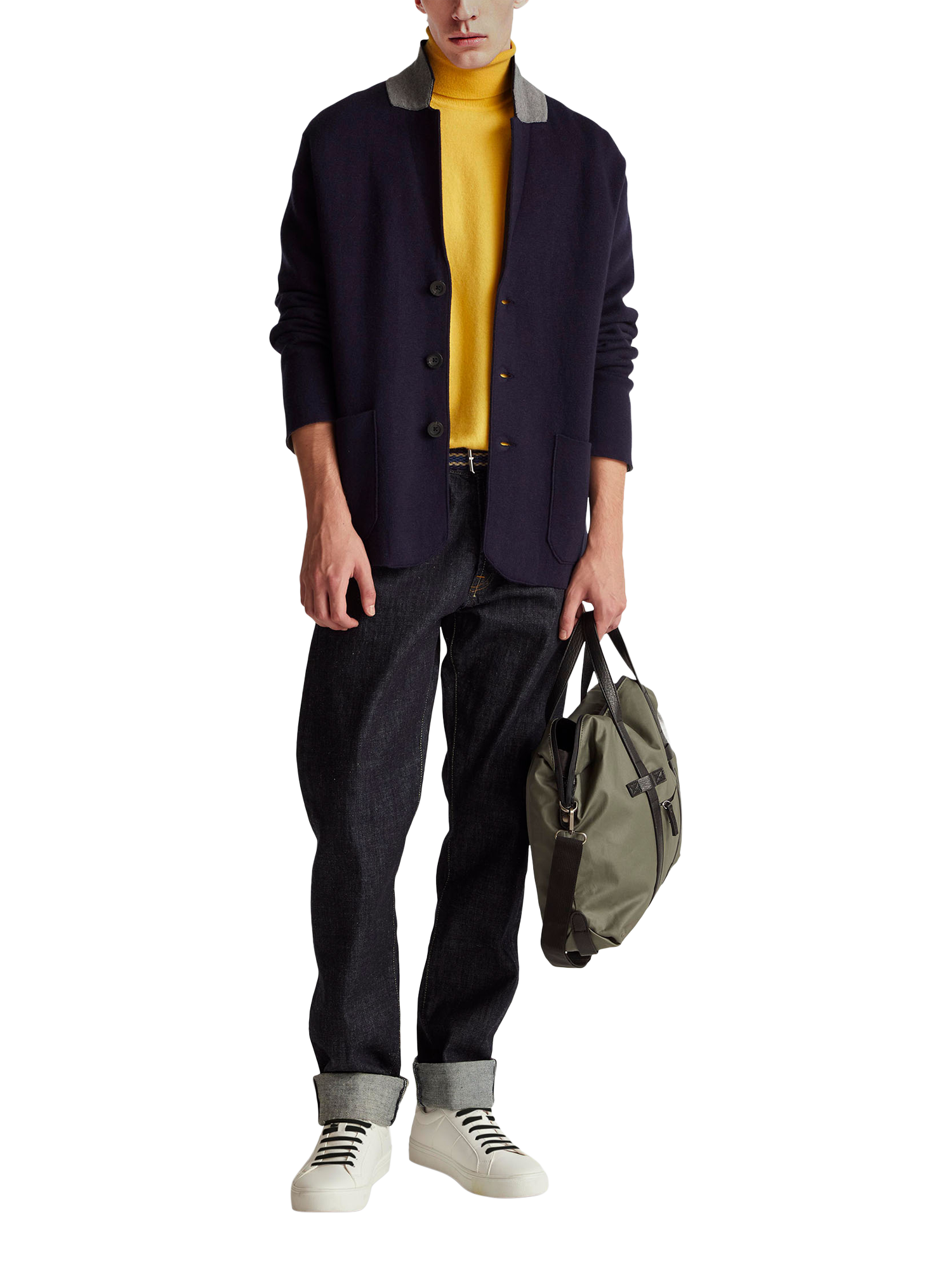 Product image 3 of 6, which shows Benetton Wool Blend Collar Cardigan, Blue, L