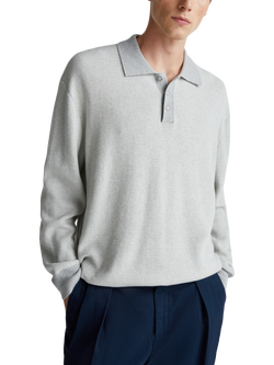 Benetton Cotton Knit Polo Shirt, Grey, Grey