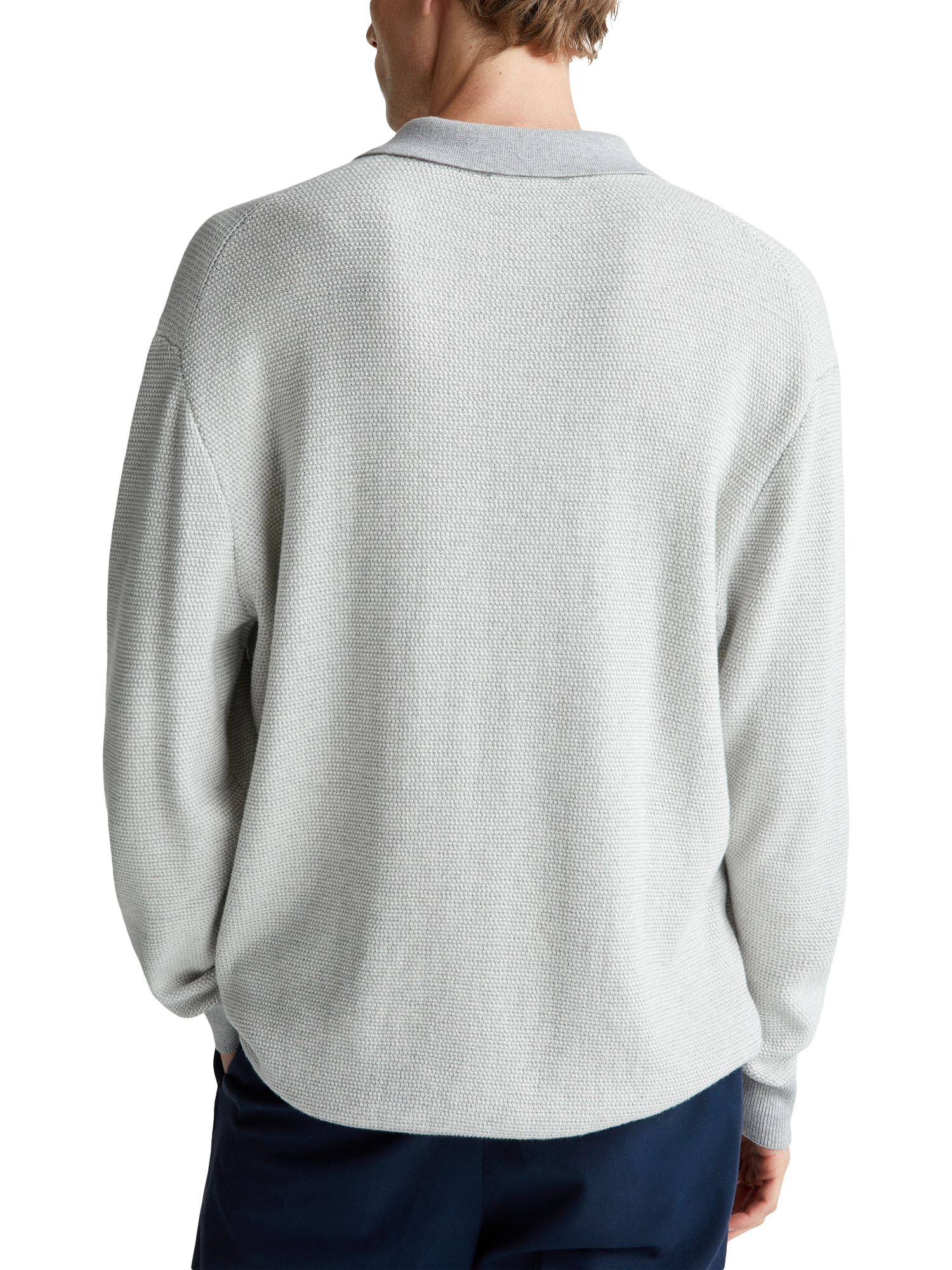 Product image 2 of 6, which shows Benetton Cotton Knit Polo Shirt, Grey, XXL