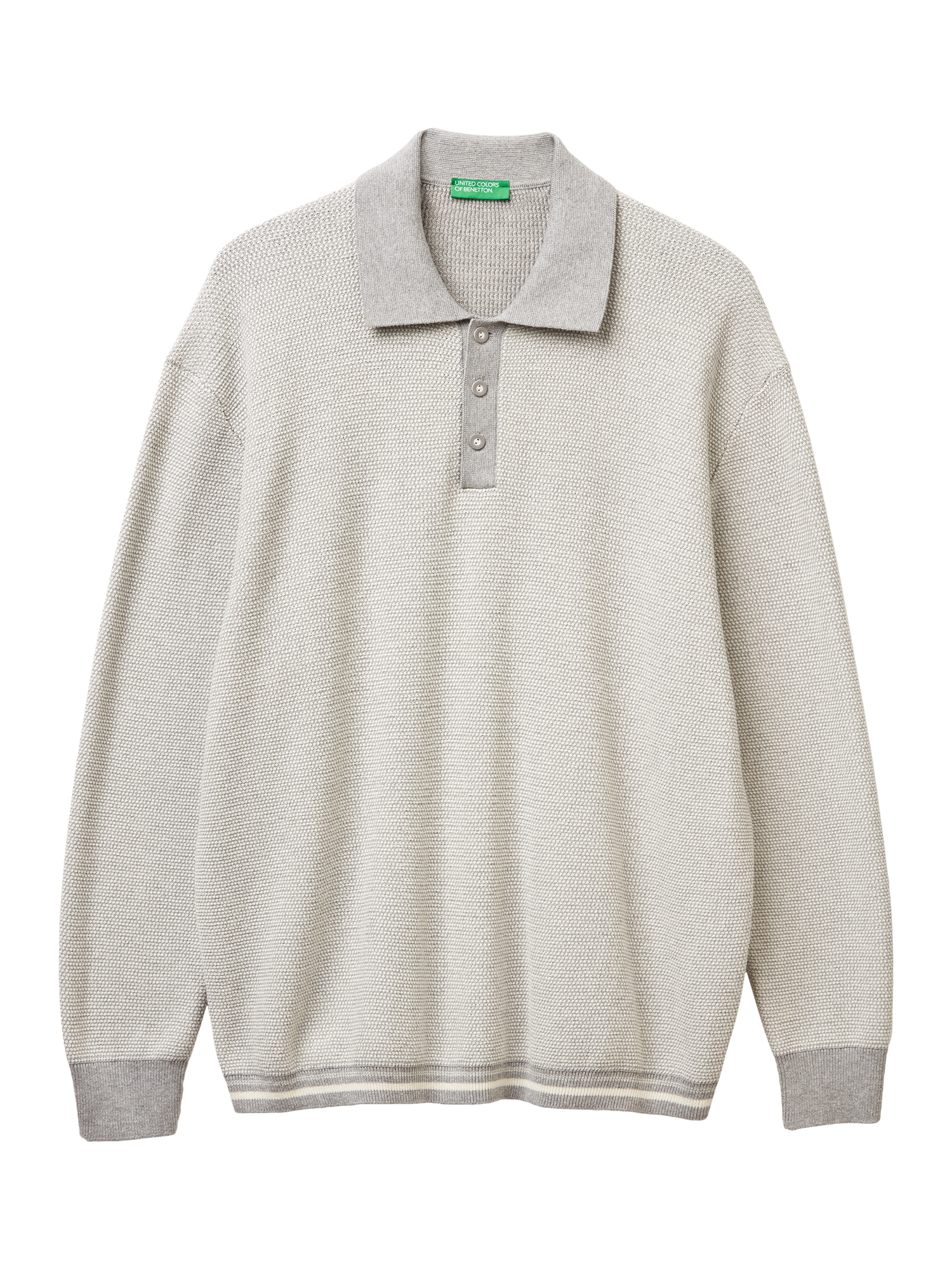 Product image 4 of 6, which shows Benetton Cotton Knit Polo Shirt, Grey, XXL
