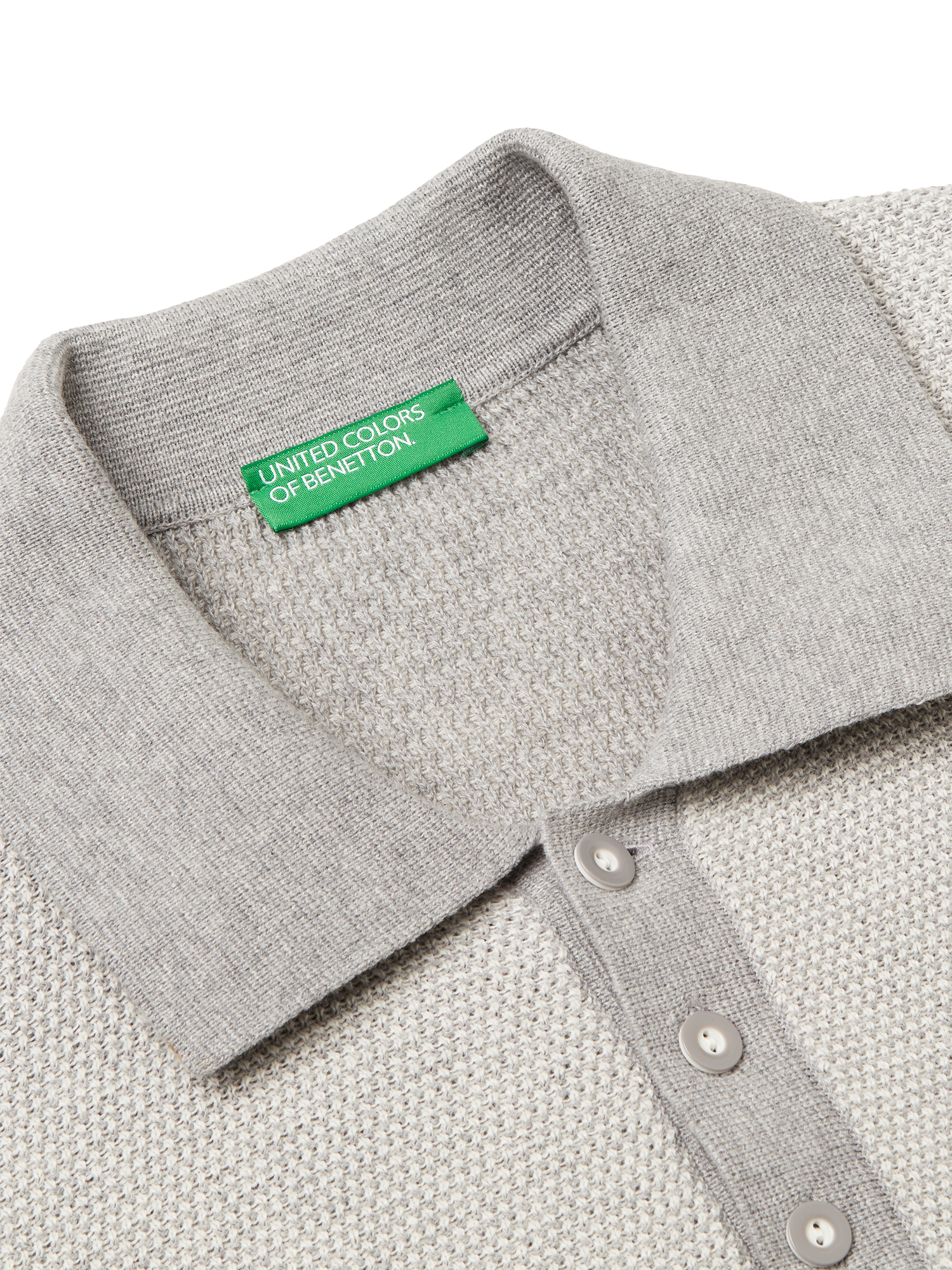 Product image 6 of 6, which shows Benetton Cotton Knit Polo Shirt, Grey, XXL