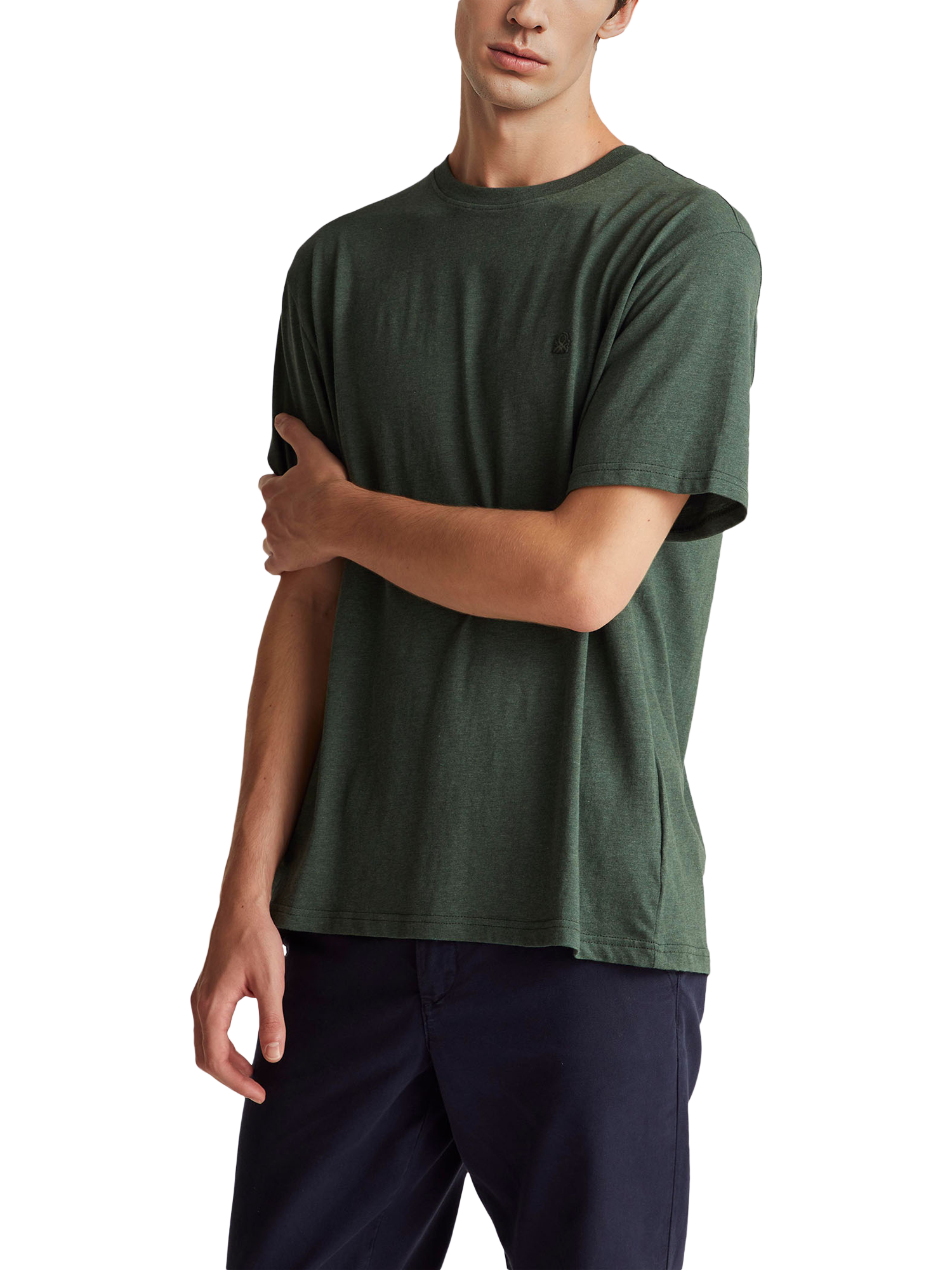 Product image 1 of 5, which shows Benetton Crew Neck Cotton T-Shirt, Green, M