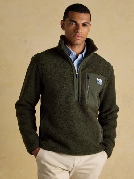 Joules Ashford Borg Fleece Quarter-Zip Jumper, Green