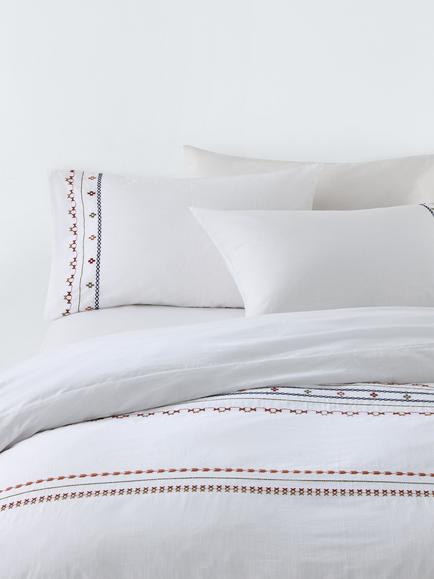John Lewis Palmar Washed Cotton Embroidered Percale Duvet Cover Set, Multi, Multi