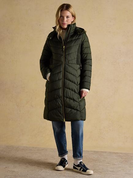 Joules Chevron Showerproof Longline Coat, Khaki, Khaki