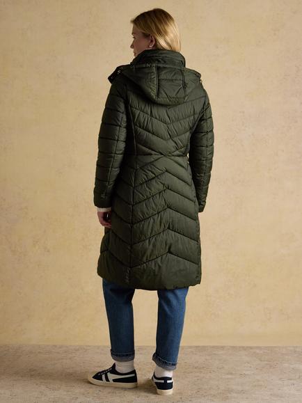 Joules Chevron Showerproof Longline Coat, Khaki - view 2, Khaki