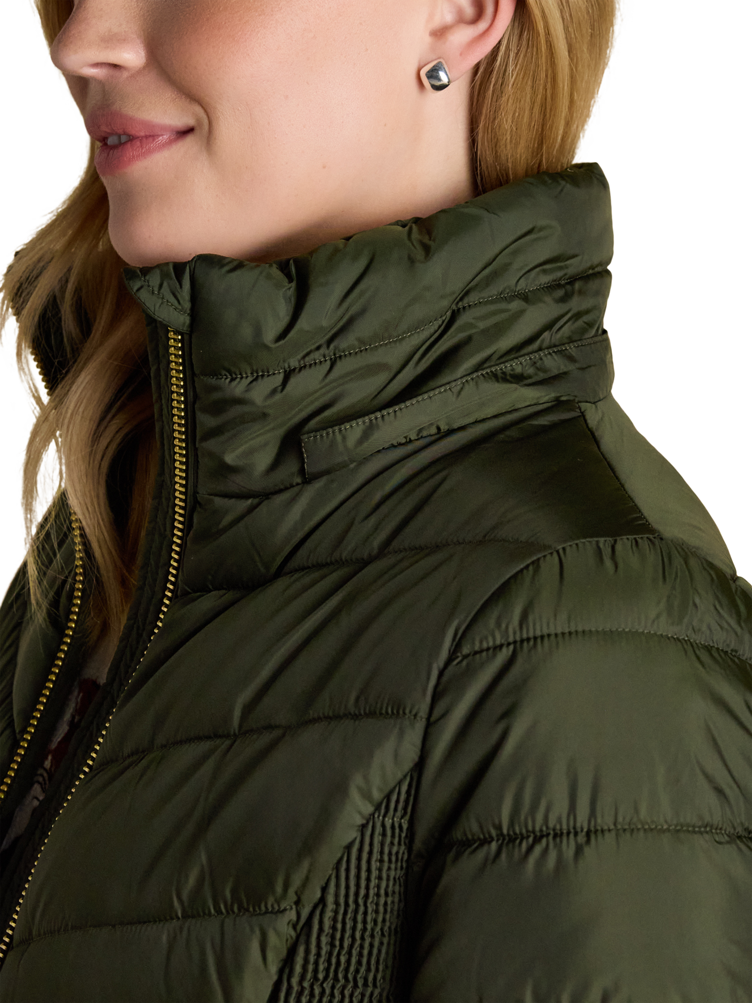Product image 4 of 10, which shows Joules Chevron Showerproof Longline Coat, Khaki, 6