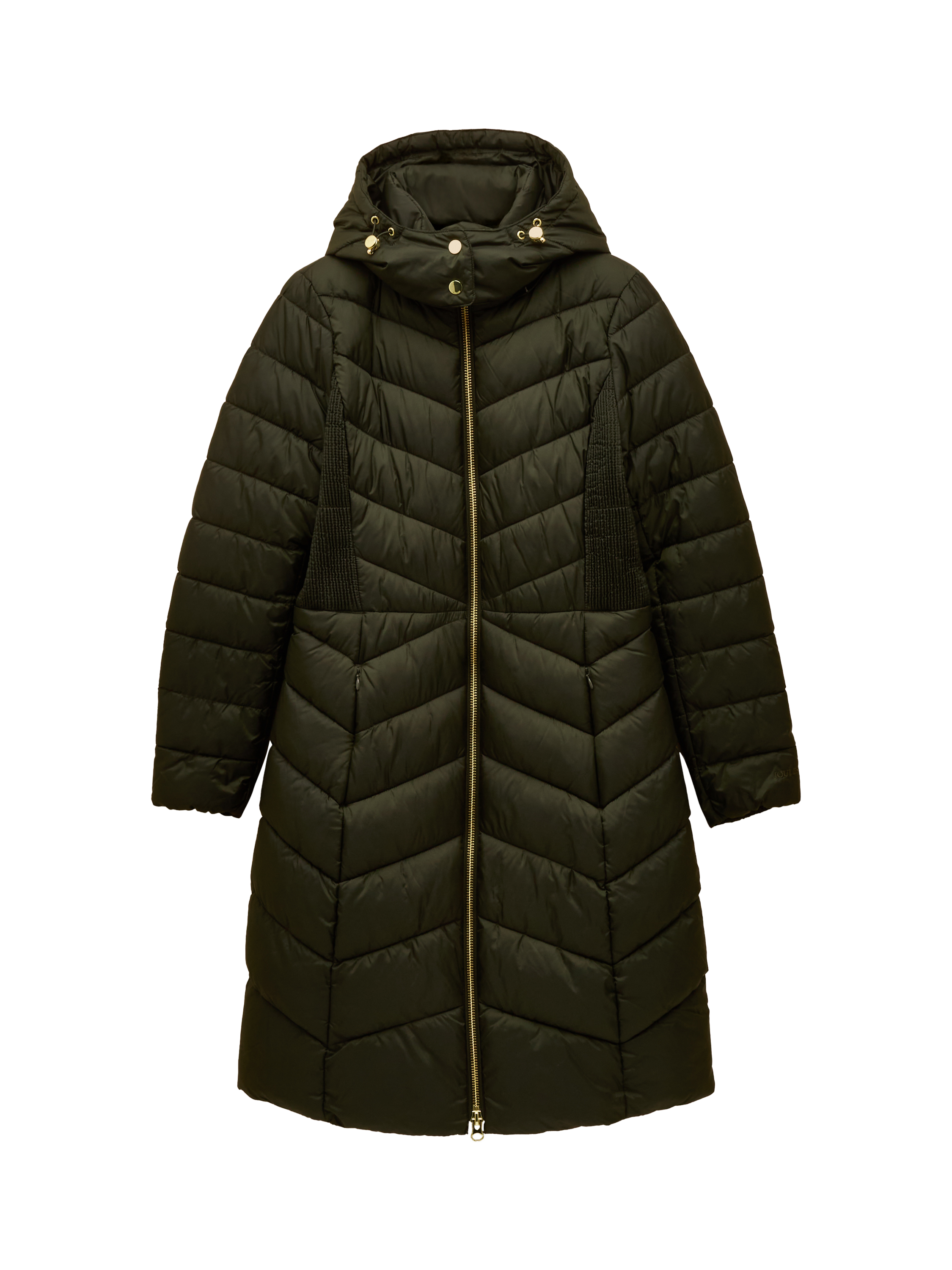 Product image 9 of 10, which shows Joules Chevron Showerproof Longline Coat, Khaki, 6