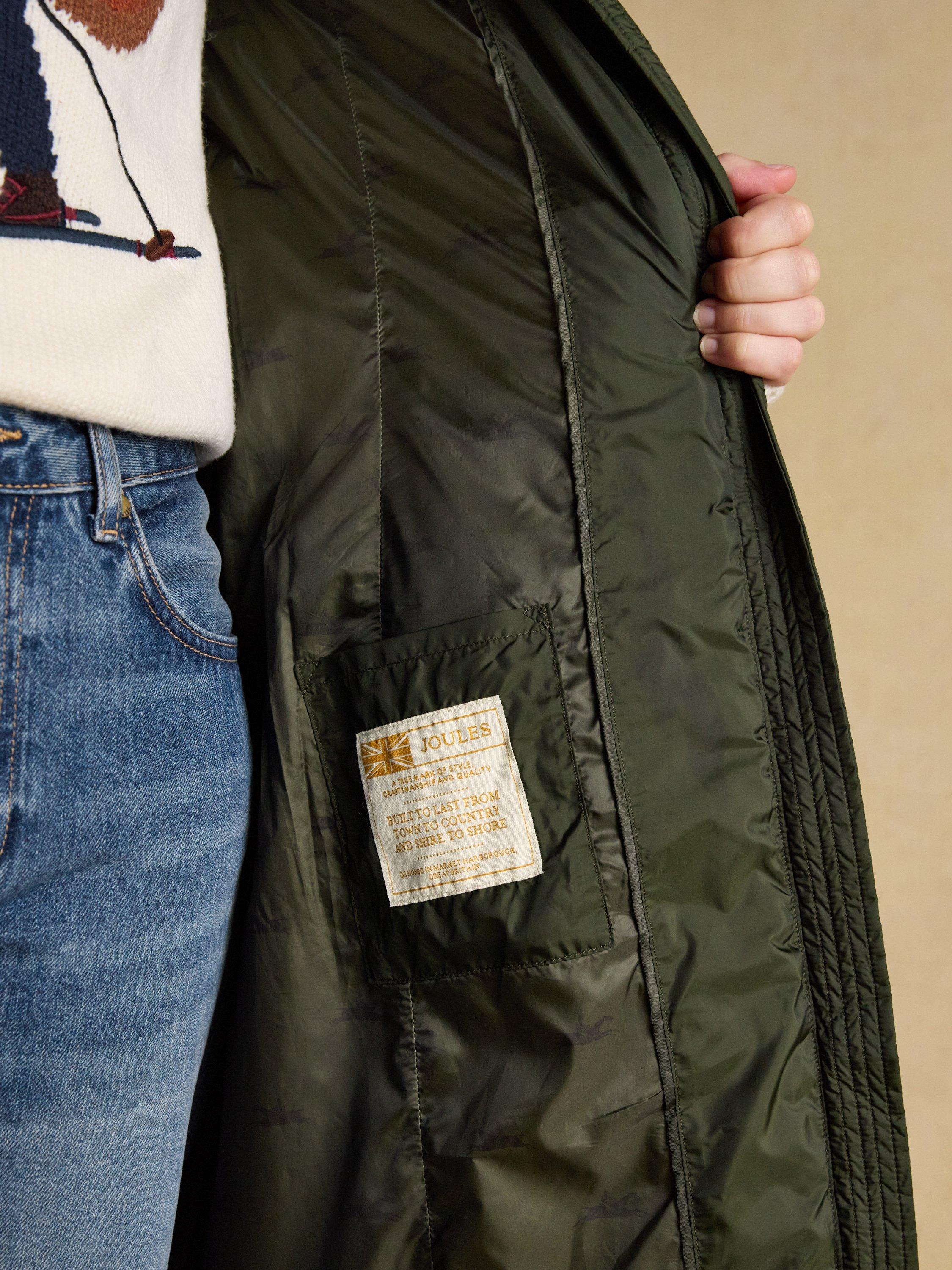 Product image 10 of 10, which shows Joules Chevron Showerproof Longline Coat, Khaki, 6