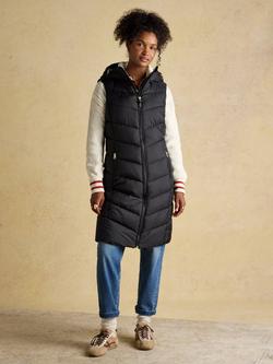 Joules Moorsdale Showerproof Longline Gilet, Black, Black