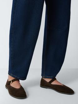 John Lewis Hettie Suede Round Toe High Cut Mary Jane Ballerina Pumps, Chocolate - view 2, Chocolate