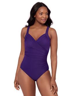 Miraclesuit Solid Sanibel Shirred Waist V-Neck Swimsuit, Mulberry