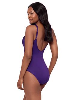 Miraclesuit Solid Sanibel Shirred Waist V-Neck Swimsuit - view 2, Mulberry