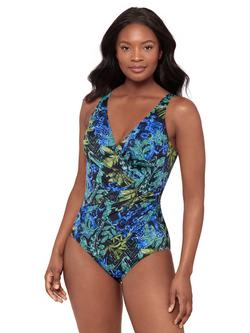 Miraclesuit Oceanus Scoop Back Abstract Print Swimsuit, Black/Mult