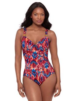 Miraclesuit Siren Ikat Print Shirred Waist Swimsuit, Multi