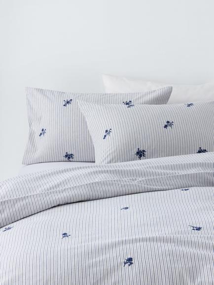 John Lewis Stanton Pure Cotton Embroidered Percale Duvet Cover Set, Blue, Blue