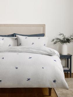 John Lewis Stanton Cotton Floral Stripe Duvet Cover Set, Blue - view 2, Blue