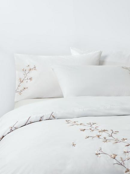 John Lewis Chinese Blossom Pure Cotton Embroidered Percale Duvet Cover Set, White