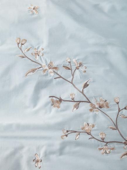 John Lewis Chinese Blossom Pure Cotton Embroidered Percale Duvet Cover Set - view 2, Duck Egg
