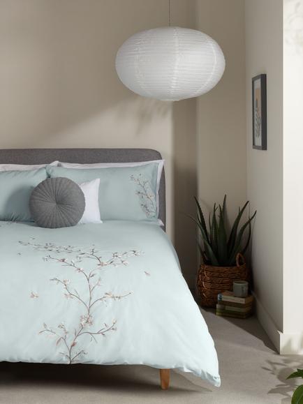 John Lewis Chinese Blossom Pure Cotton Embroidered Percale Duvet Cover Set, Duck Egg