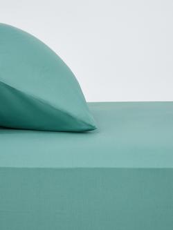 John Lewis Pure Cotton Percale Fitted Sheet, Spruce Green