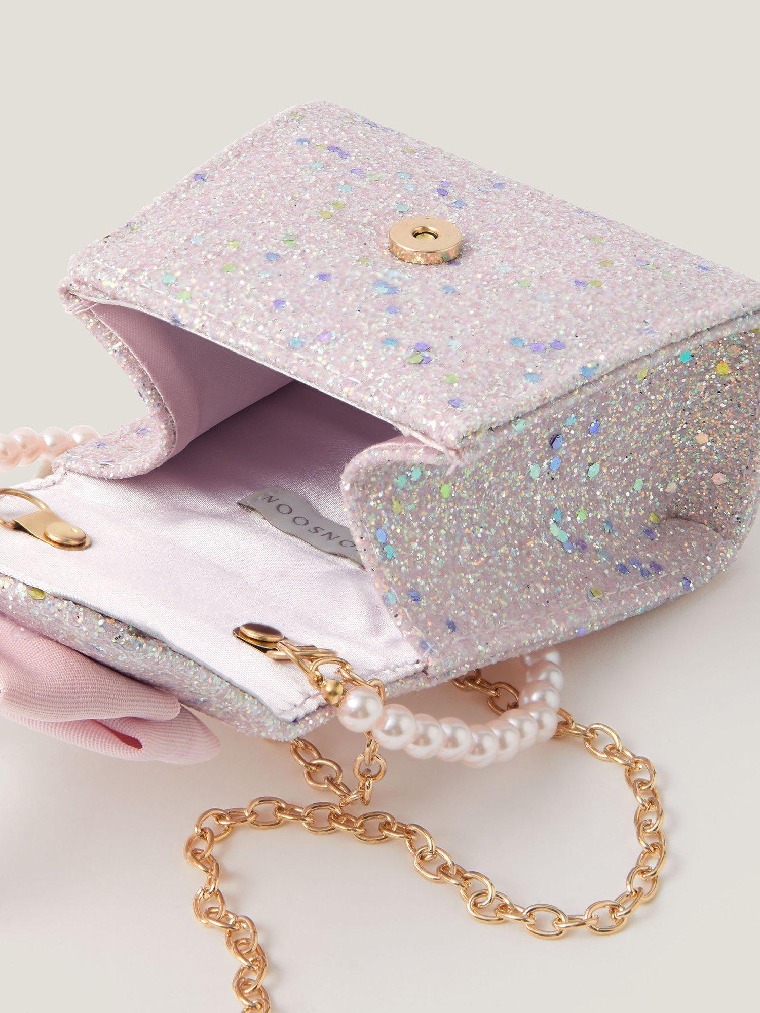 Product image 4 of 4, which shows Monsoon Kids' Bow Glitter Bag, Pink