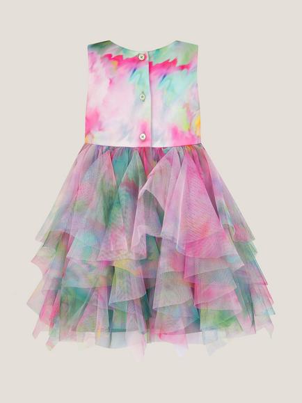 Monsoon Baby Watercolour Sleeveless Ruffle Party Dress, Multi - view 2, Multi