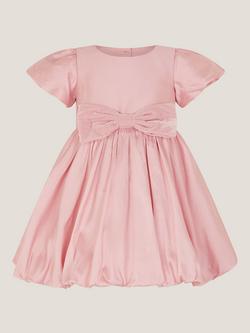 Monsoon Baby Velvet Bow Bubble Hem Dress, Dusky Pink, Dusky Pink
