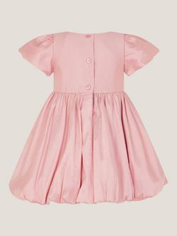Monsoon Baby Velvet Bow Bubble Hem Dress, Dusky Pink - view 2, Dusky Pink