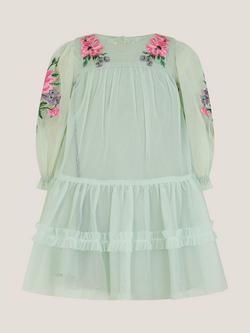 Monsoon Baby Peony Embroidered Tulle Party Dress, Sage, Sage