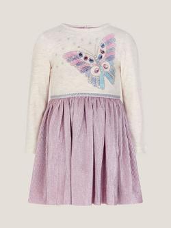 Monsoon Baby Butterlfy Plisse Disco Dress, Pink - view 2, Pink
