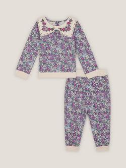 Monsoon Baby Floral Sweatshirt & Joggers Set, Purple, Purple