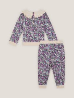 Monsoon Baby Floral Sweatshirt & Joggers Set, Purple - view 2, Purple
