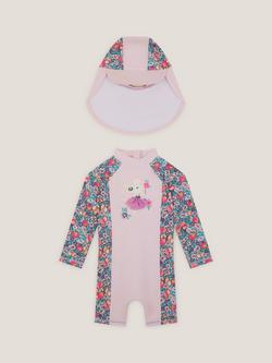 Monsoon Baby Shell Print UPF50+ Swimsuit & Keppi Hat Set, Pink, Pink
