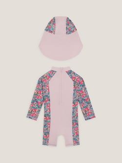 Monsoon Baby Shell Print UPF50+ Swimsuit & Keppi Hat Set, Pink - view 2, Pink