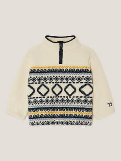 Monsoon Kids' Ikat Half Zip Fleece Sweatshirt, Beige, Beige