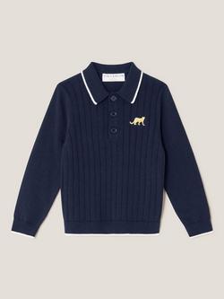 Monsoon Kids' Rib Knit Polo Jumper, Navy, Navy