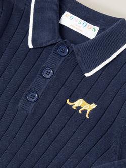 Monsoon Kids' Rib Knit Polo Jumper, Navy - view 2, Navy