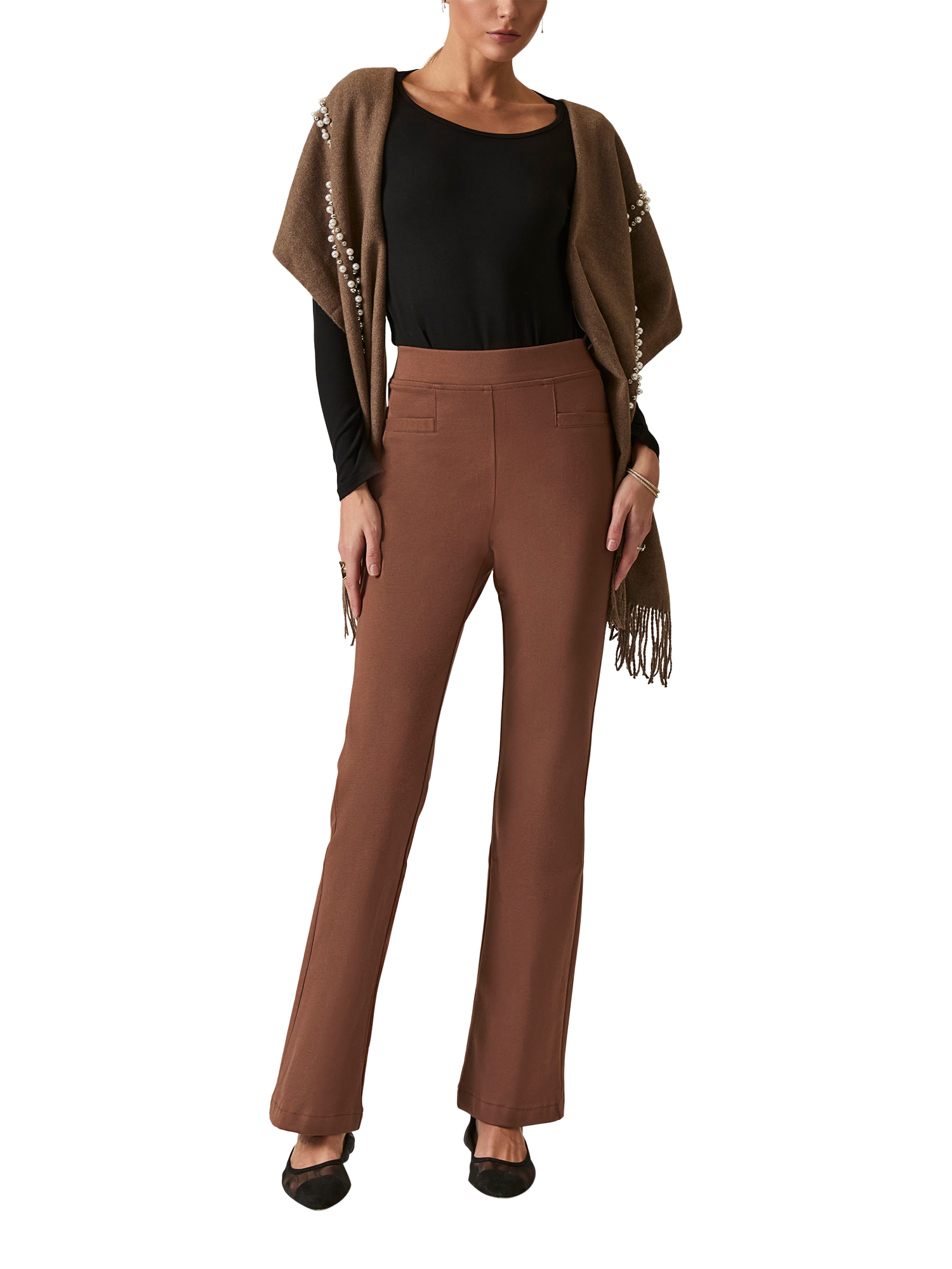 Product image 1 of 5, which shows James Lakeland Tailored Bootcut Trousers, Mocha, 8